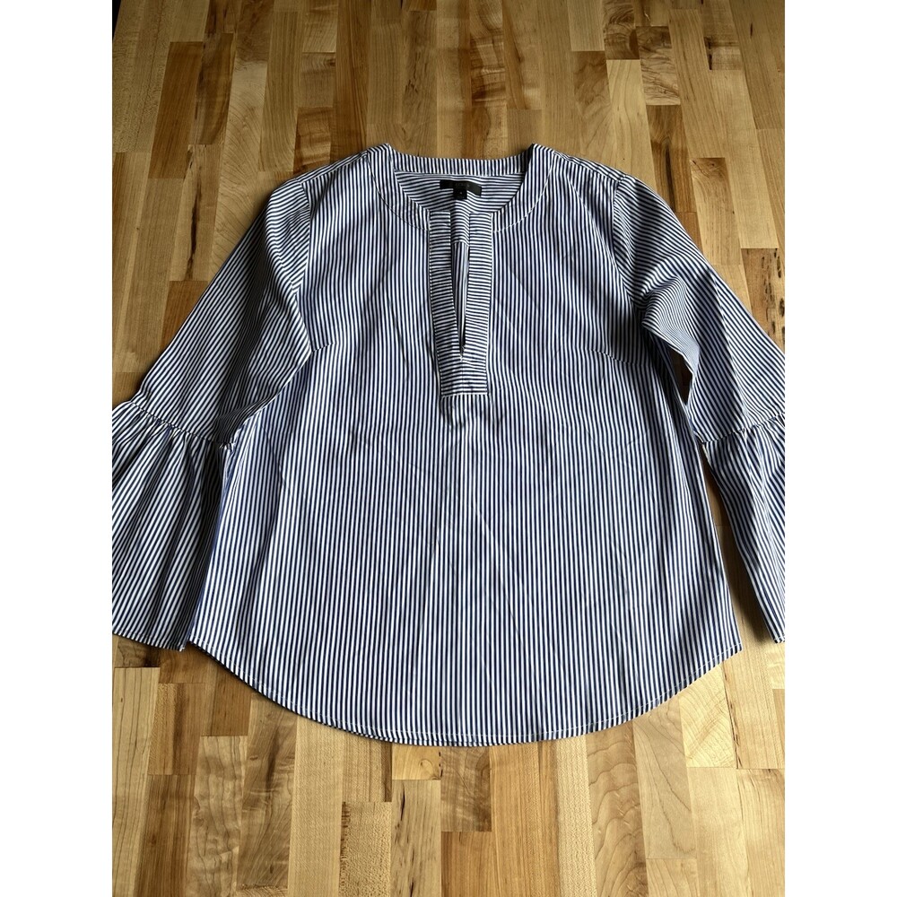 J.Crew Women’s 3/4 Quarter Bell Sleeve Tunic Blouse Crisp Blue White Stripe 4